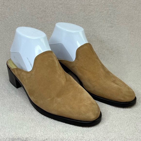 GAP Nubuck Suede Block Heel Mules-Tan/Brown-Womens 8-Classic-Preppy-Professional - Picture 1 of 8